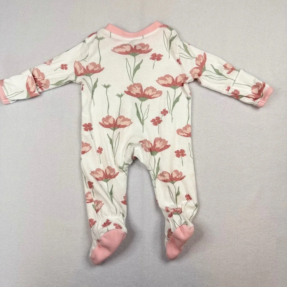 Honest Baby Clothing Newborn Organic Cotton Floral Footed Sleeper Pink Cream